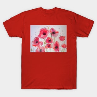 Red Poppy Party Watercolor flower Painting T-Shirt